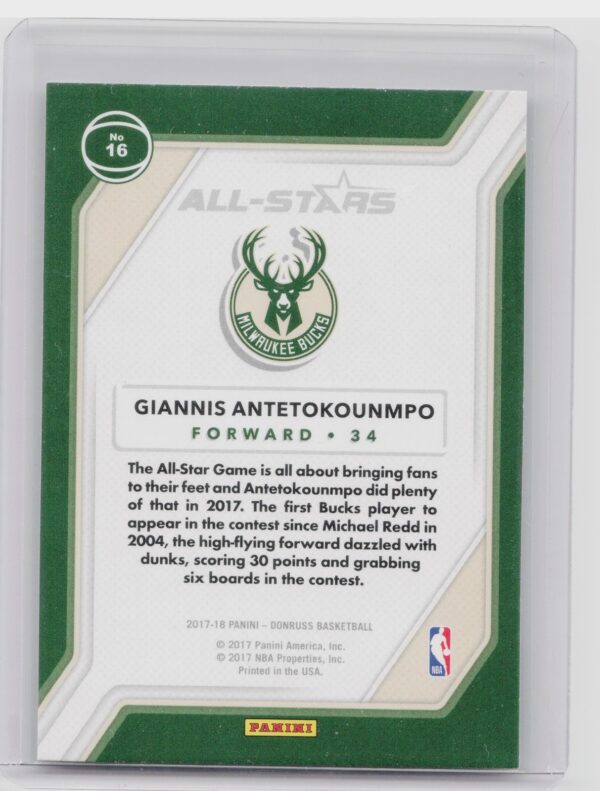 2017-18 Donruss Giannis Antetokounmpo #16 Bucks All Stars - Image 3