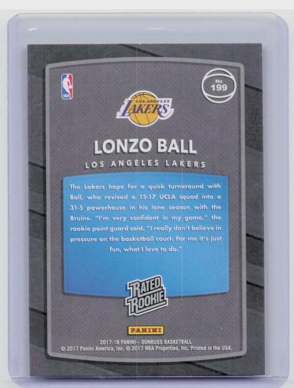 2017-18 Donruss Lonzo Ball RC #199 Lakers - Image 3