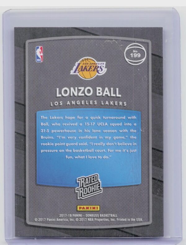 2017-18 Donruss Lonzo Ball RC #199 Lakers - Image 3