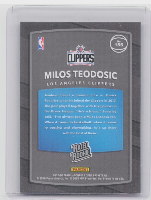 2017-18 Donruss Optic Milos Teodosic RC #155 Clippers - Image 3