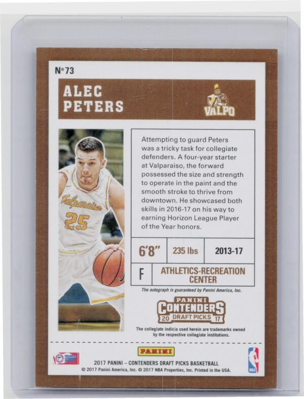 2017-18 Panini Contenders Draft Picks Alec Peters AU #73 Crusaders Season Draft - Image 3