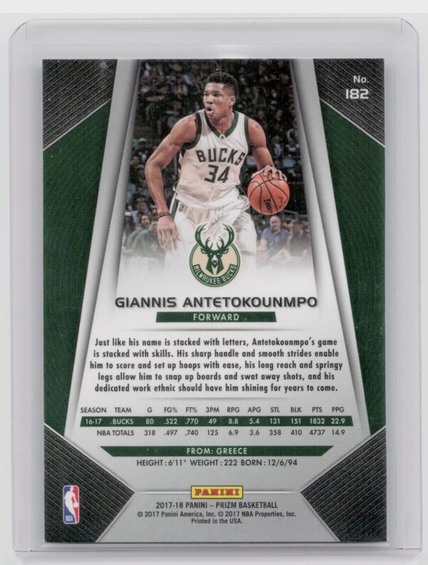 2017-18 Prizm Giannis Antetokounmpo #182 Bucks - Image 3