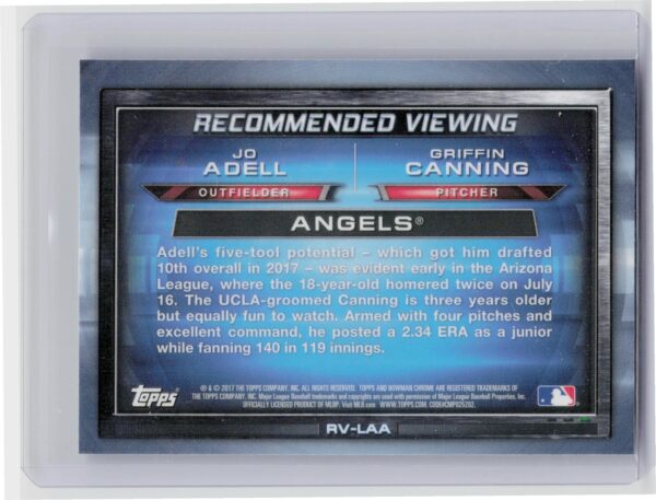 2017 Bowman Draft Jo Adell / Griffin Canning #RV-LAA Angels Recommended Viewing - Image 3