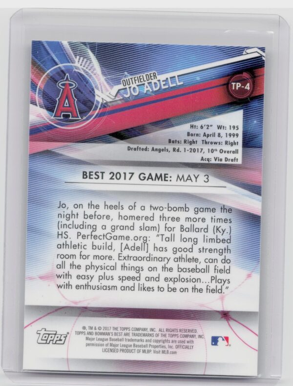 2017 Bowman's Best Jo Adell #TP-4 Angels Top Prospects - Image 3