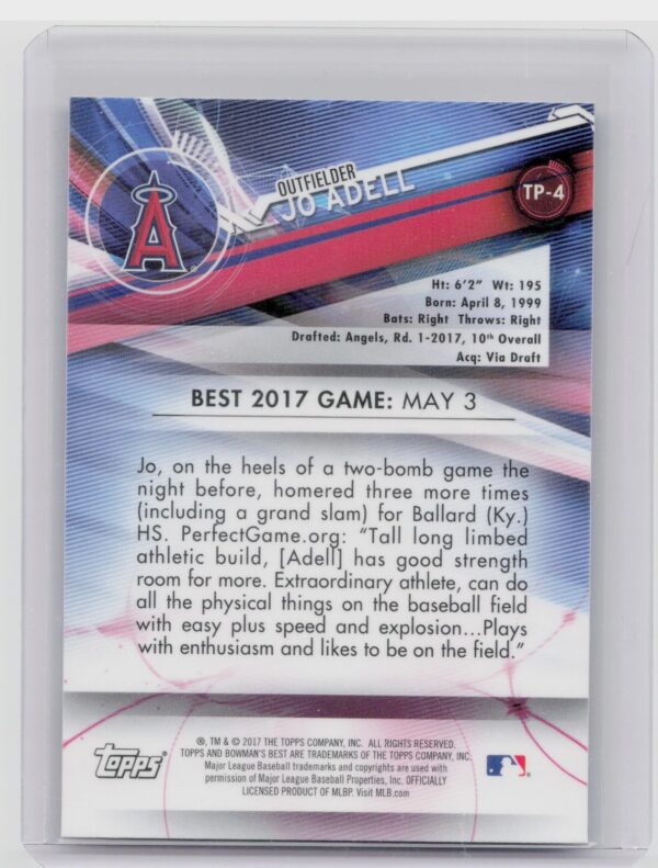 2017 Bowman's Best Jo Adell #TP-4 Angels Top Prospects - Image 3