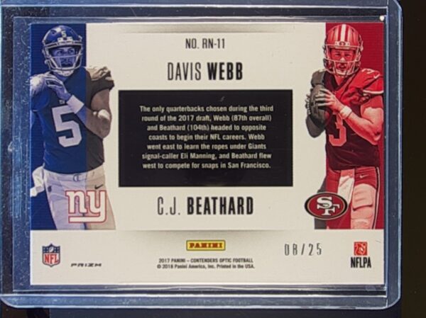 2017 Contenders Optic C.J. Beathard / Davis Webb /25 #RN-11 Giants Round Numbers - Image 3