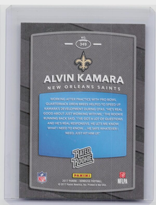2017 Donruss Alvin Kamara RC #349 Saints - Image 3