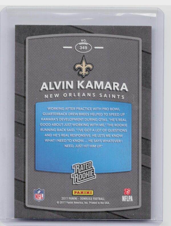 2017 Donruss Alvin Kamara RC #349 Saints - Image 3