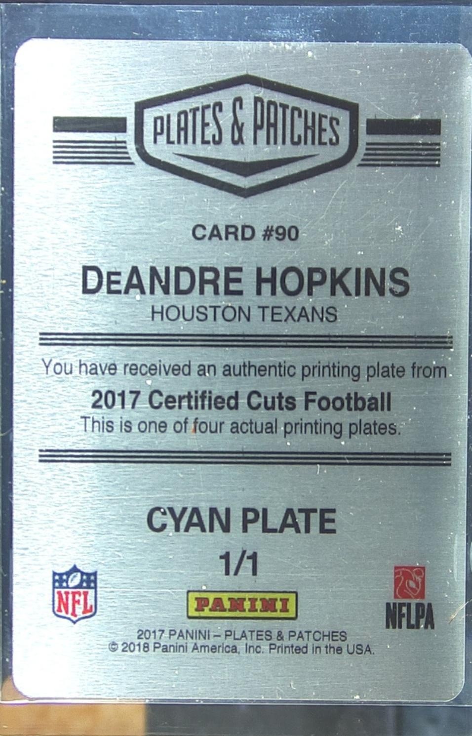 2017 Donruss Certified Cuts DeAndre Hopkins #90 Printing Plates Cyan 1/1 - Image 3