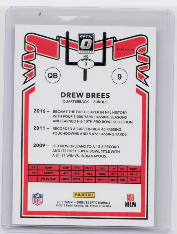 2017 Donruss Optic Drew Brees #3 Saints 1981 Tribute - Image 3