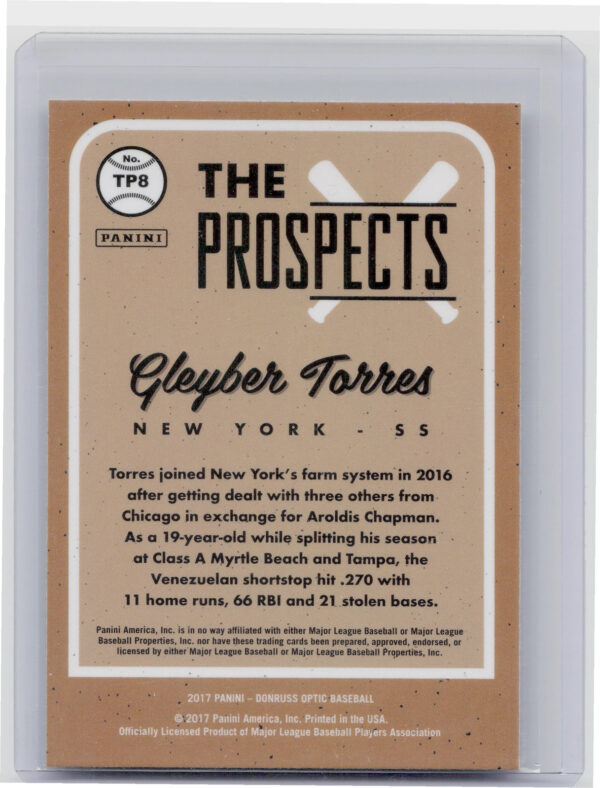 2017 Donruss Optic Gleyber Torres #TP8 Yankees The Prospects - Image 3