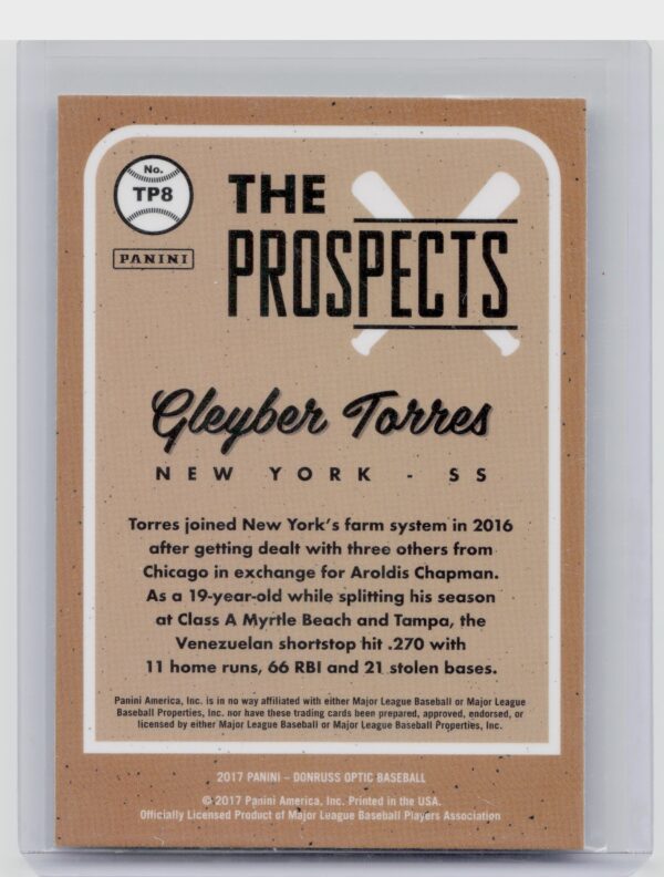 2017 Donruss Optic Gleyber Torres #TP8 Yankees The Prospects - Image 3