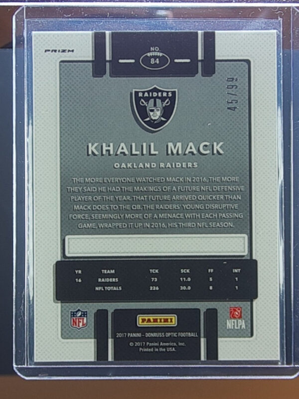 2017 Donruss Optic Khalil Mack Red SN99 #84 Raiders - Image 3