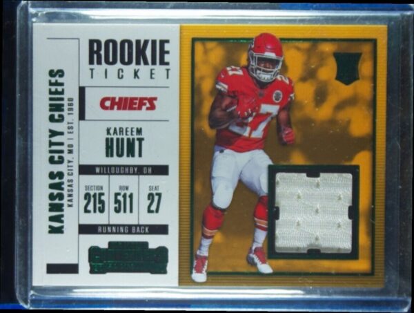 2017 Panini Contenders Kareem Hunt MEM VAR #SW-17 Chiefs Rookie Ticket Swatches