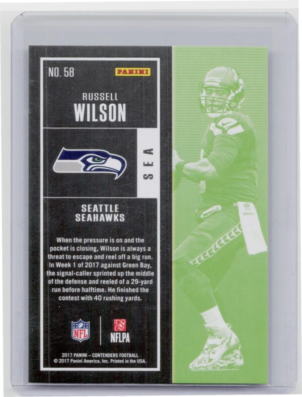 2017 Panini Contenders Russell Wilson Playoff Ticket /249 #58 Seahawks - Image 3