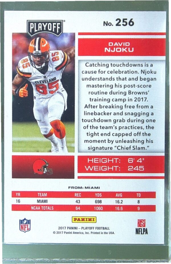 2017 Panini Playoff David Njoku RC #256 Browns - Image 3