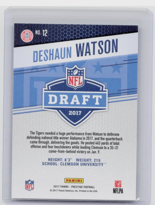 2017 Panini Prestige Deshaun Watson #12 Tigers Draft Big Board - Image 3