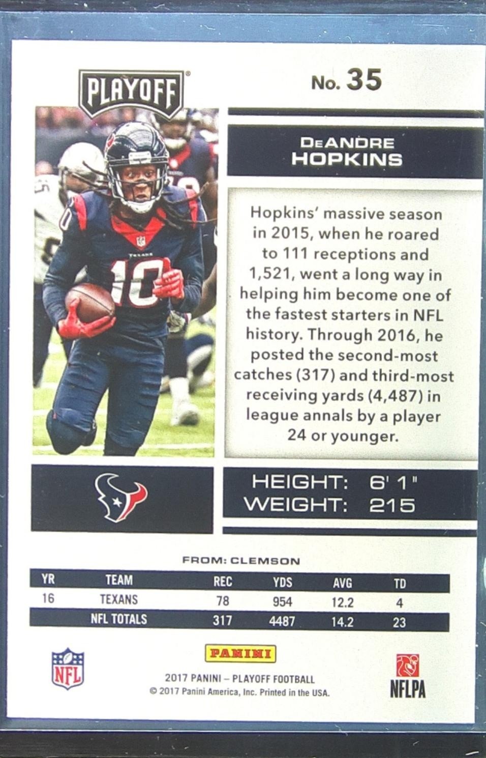 2017 Playoff DeAndre Hopkins 1st Down /99 #35 Texans - Image 3