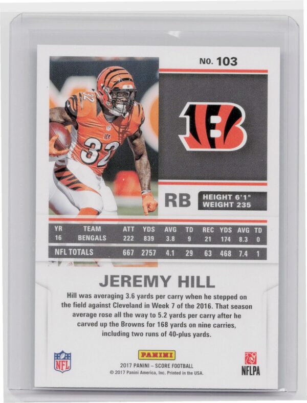 2017 Score Jeremy Hill Artist's Proof /35 #103 Bengals - Image 3
