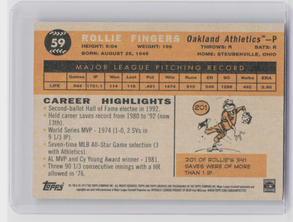 2017 Topps Archives Rollie Fingers #59 Athletics - Image 3