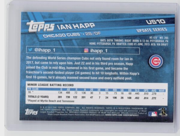 2017 Topps Update Ian Happ RC #US10 Cubs - Image 3
