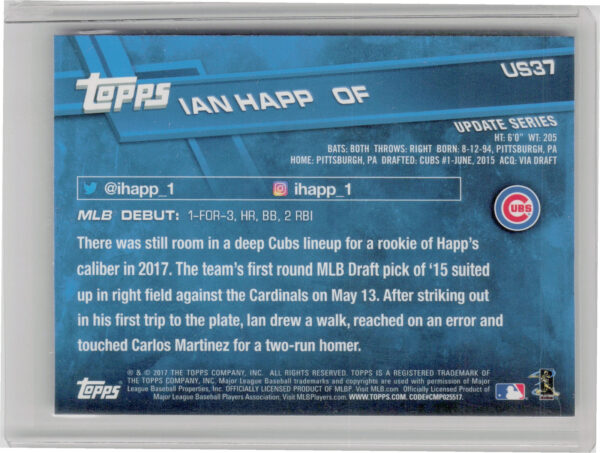 2017 Topps Update Ian Happ #US37 Cubs - Image 3