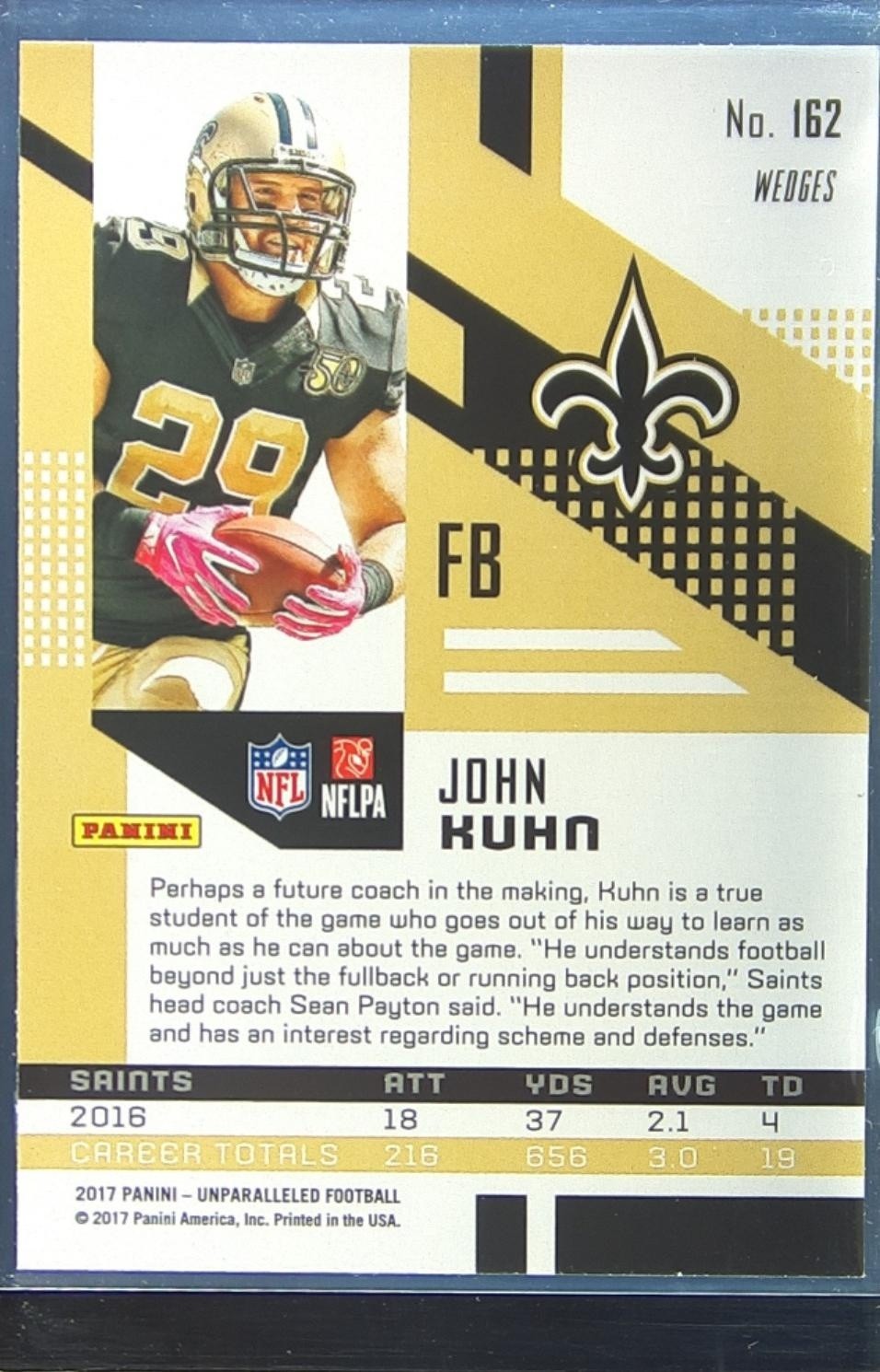 2017 Unparalleled John Kuhn Pink #162 Saints - Image 3