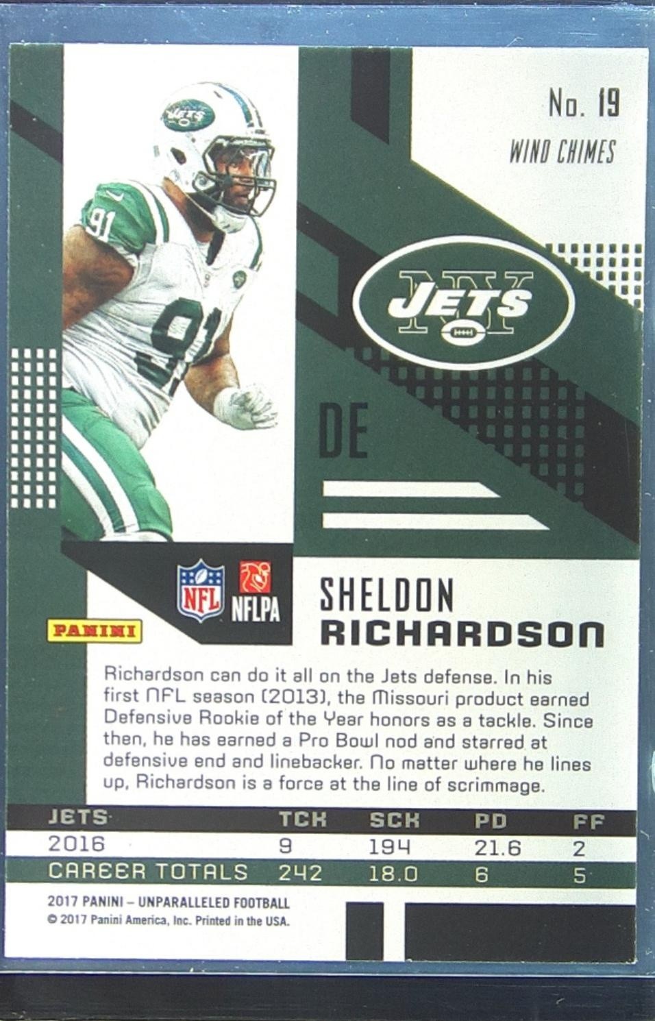 2017 Unparalleled Sheldon Richardson Lime Green #19 Jets - Image 3
