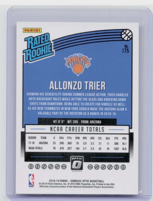 2018-19 Donruss Optic Allonzo Trier RC #175 Knicks - Image 3