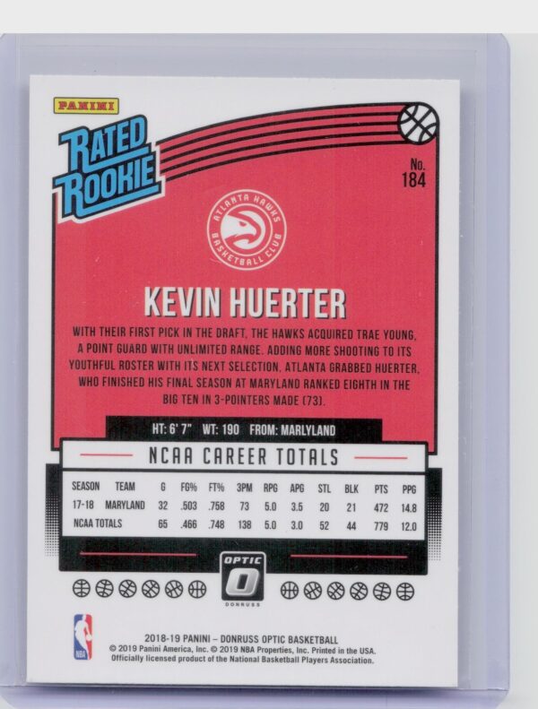 2018-19 Donruss Optic Kevin Huerter RC #184 Hawks - Image 3