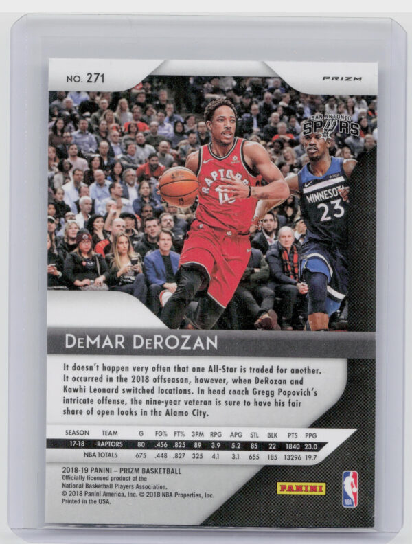 2018-19 Panini Prizm DeMar DeRozan Prizms Silver #271 Spurs - Image 3