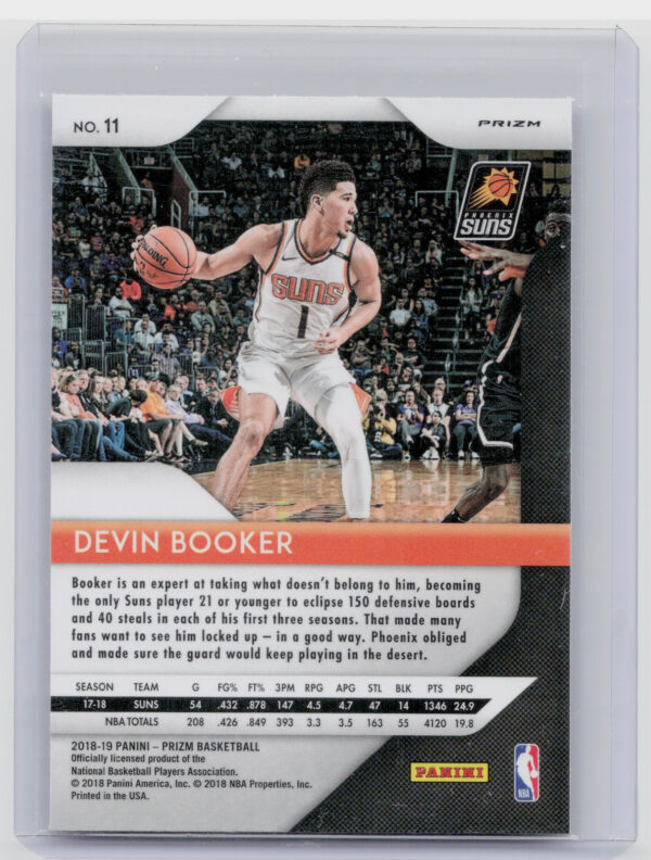 2018-19 Panini Prizm Devin Booker Prizms Silver #11 Suns - Image 3