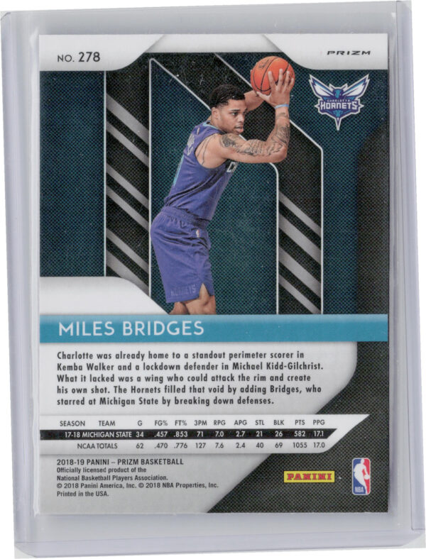 2018-19 Panini Prizm Miles Bridges Prizms Pink Ice #278 Hornets - Image 3