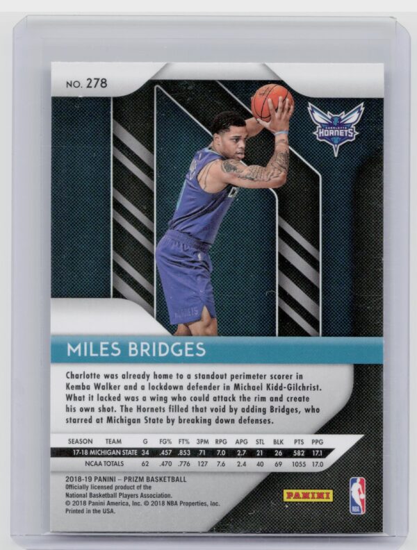 2018-19 Panini Prizm Miles Bridges RC #278 Hornets - Image 3