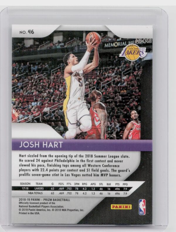 2018-19 Prizm Josh Hart #46 Lakers - Image 3