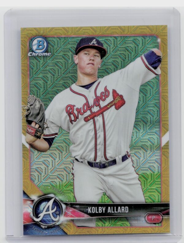 2018 Bowman Kolby Allard SN50 #BCP28 Braves Chrome Prospects Mojo Refractor Gold