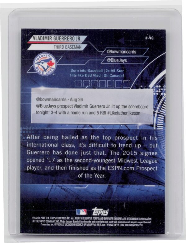 2018 Bowman Vladimir Guerrero Jr. ##-VG Jays Chrome #BowmanTrending - Image 3