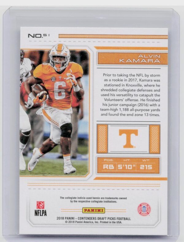 2018 Contenders Draft Picks Alvin Kamara #51 Volunteers - Image 3