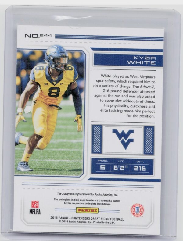 2018 Panini Contenders Draft Picks Kyzir White AU #244 Mountaineers - Image 3