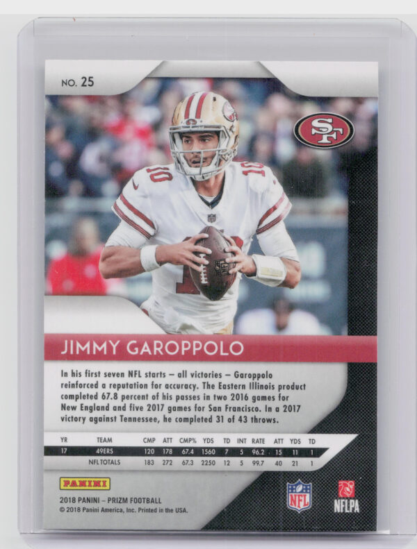 2018 Panini Prizm Jimmy Garoppolo #25 49ers - Image 3