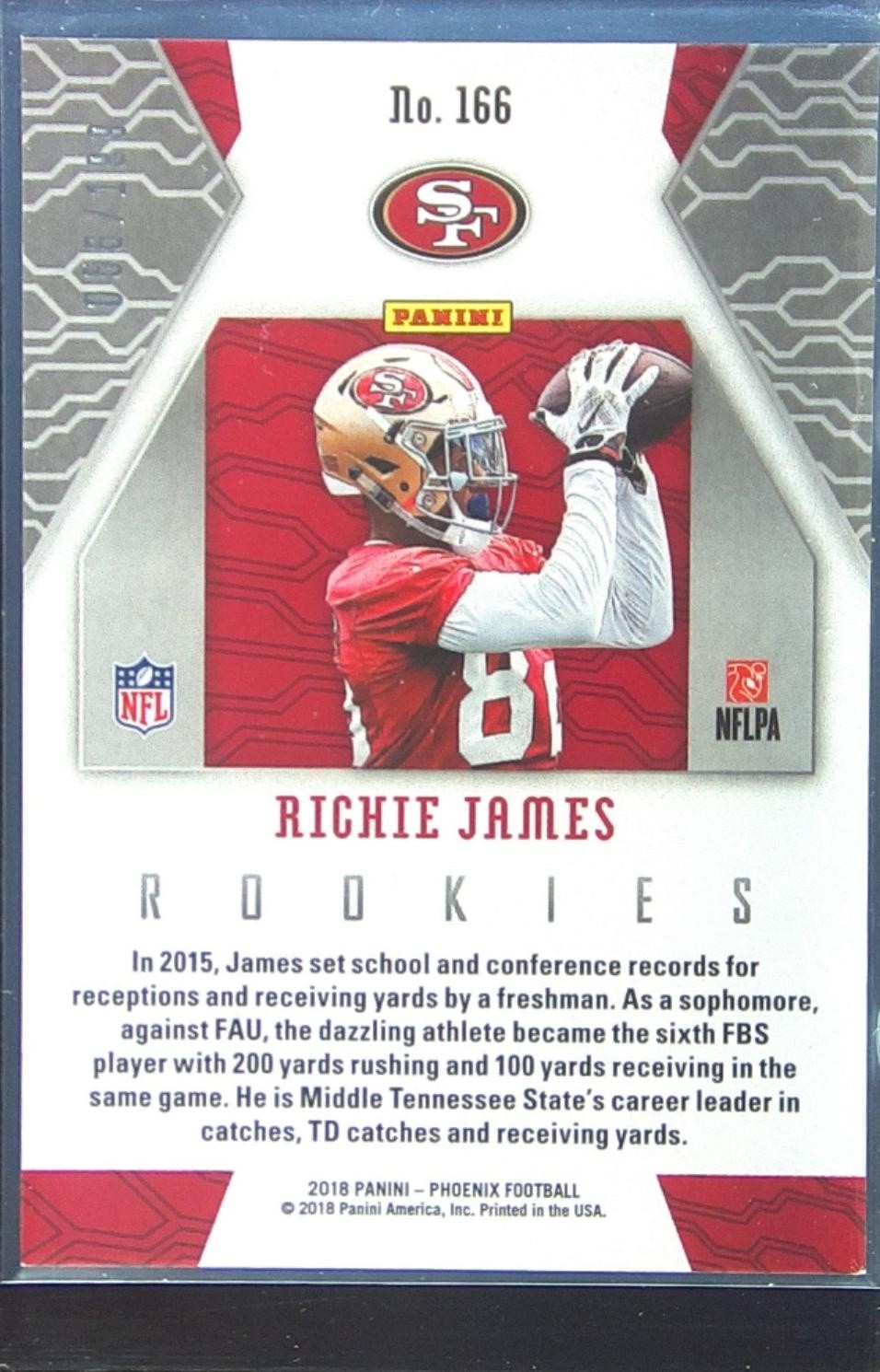 2018 Phoenix Richie James Pink /199 RC #166 49ers - Image 3