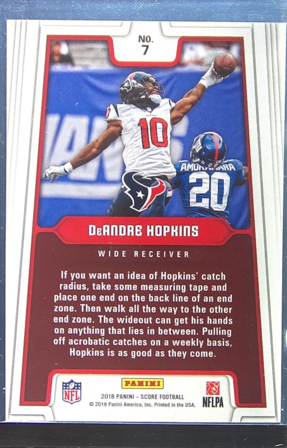 2018 Score DeAndre Hopkins #7 Texans All Hands Team Purple - Image 3