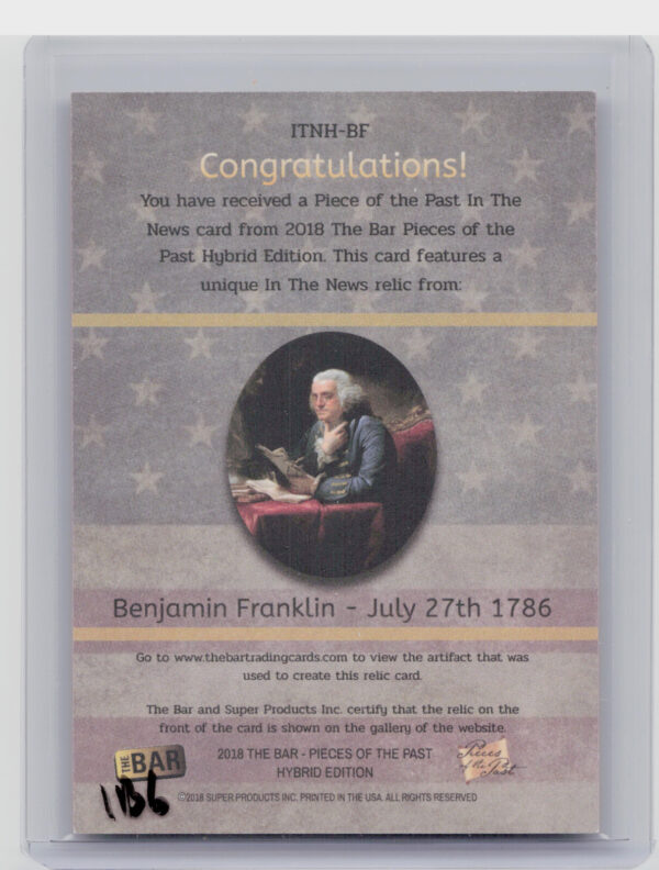 2018 The Bar Pieces of the Past Hybrid Edition:  Benjamin Franklin - Image 3