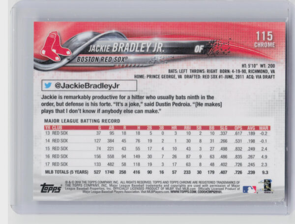 2018 Topps Chrome Jackie Bradley Jr. Negative Refractor #115 Sox - Image 3