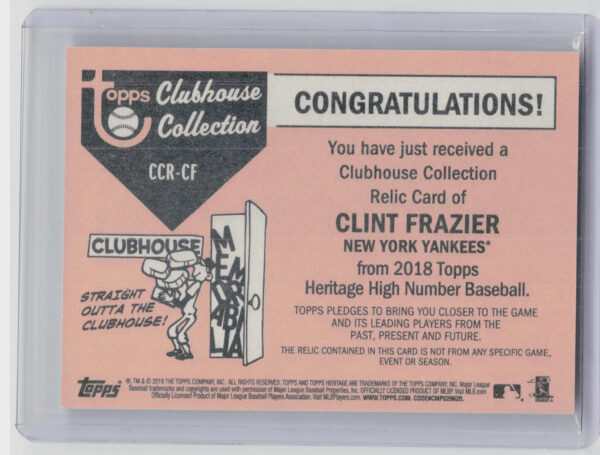 2018 Topps Heritage Clint Frazier MEM #CCR-CF Yankees Clubhouse Collection Relic - Image 3