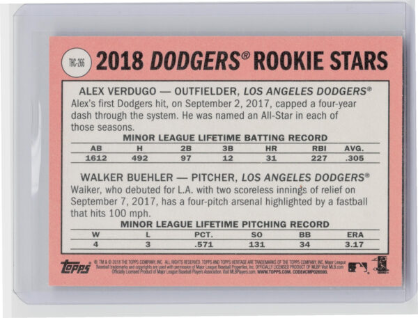 2018 Topps Heritage Walker Buehler / Alex Verdugo Chrome Purple Refractor #THC-2 - Image 3