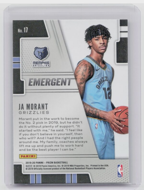 2019-20 Panini Prizm Ja Morant #17 Grizzlies Emergent - Image 3