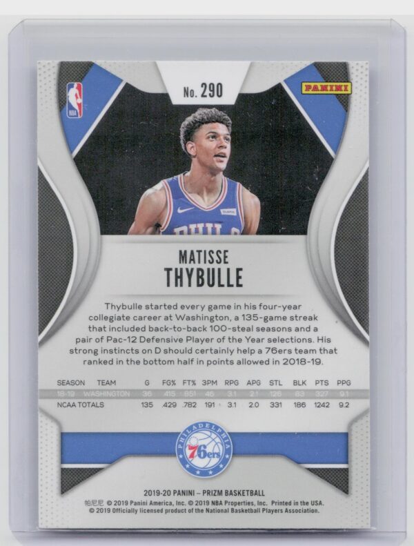 2019-20 Prizm Matisse Thybulle RC #290 76ers - Image 3