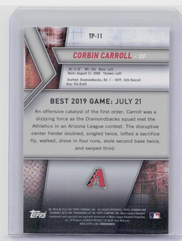 2019 Bowman's Best Corbin Carroll #TP-11 Diamondbacks Top Prospects - Image 3