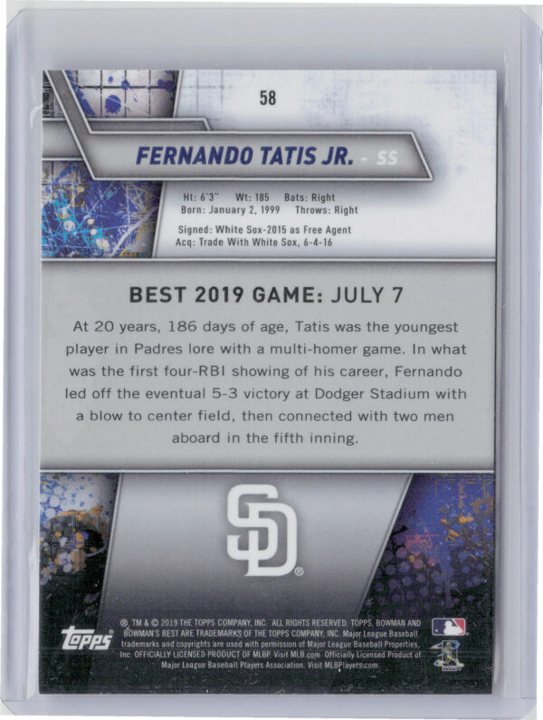 2019 Bowman's Best Fernando Tatis Jr. RC #58 Padres - Image 3